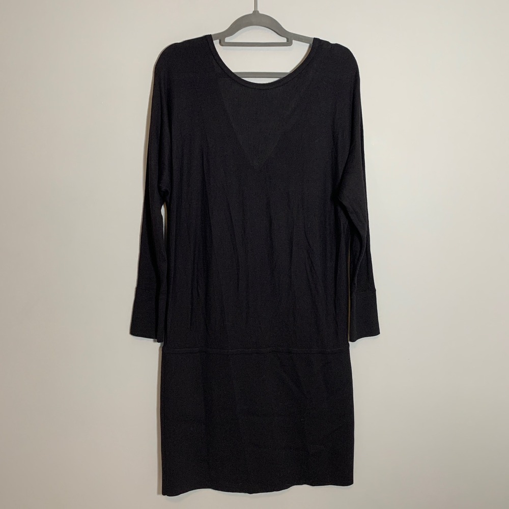 White House Black Market‎ Black Long Sleeve V Neck Knit Sweater Dress Midi